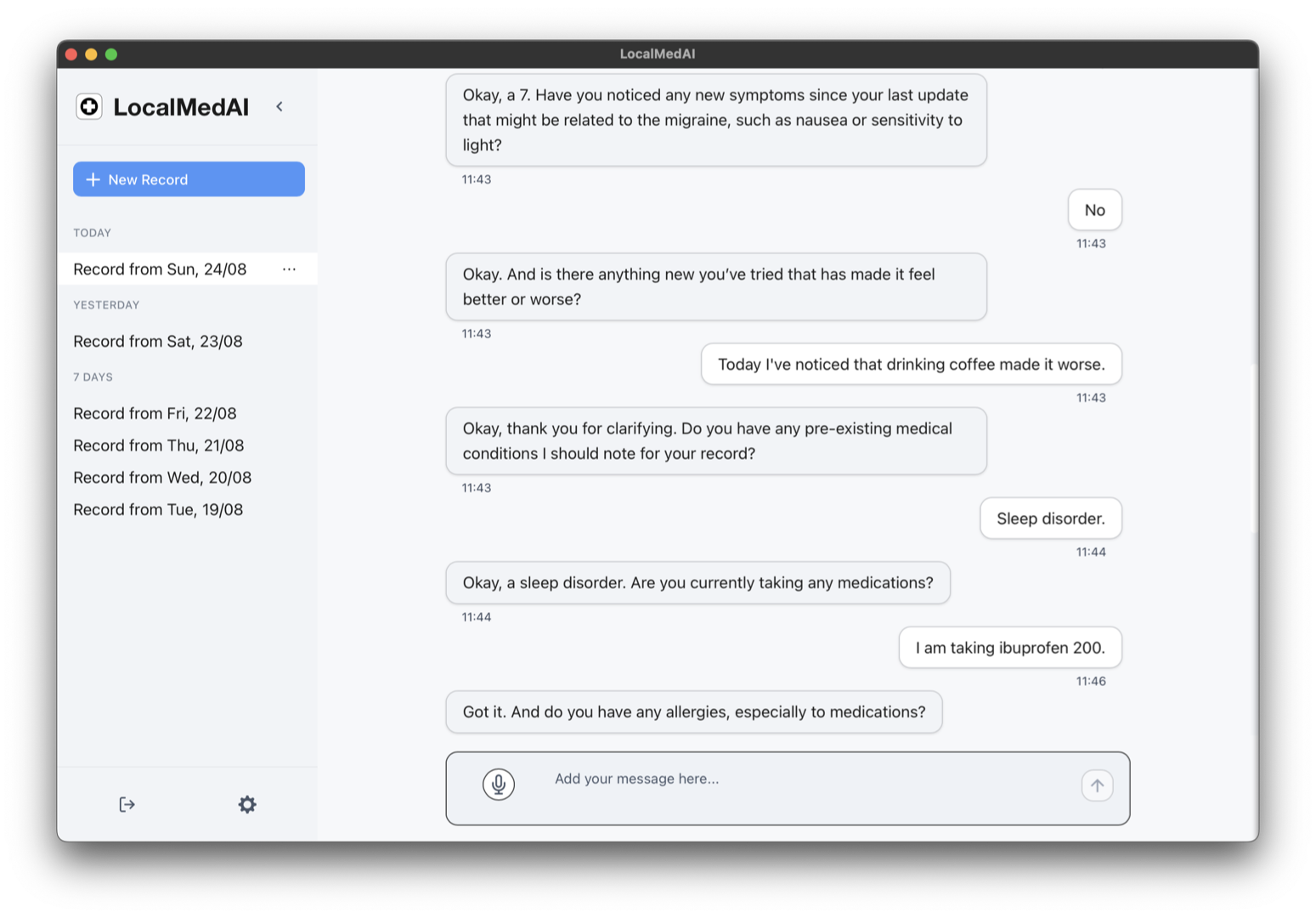 Middle of conversation in LocalMedAI