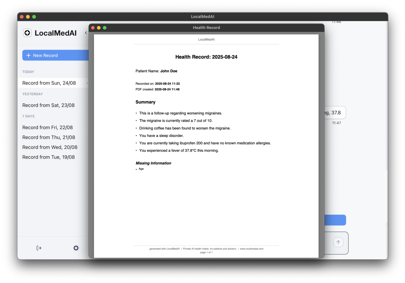 PDF export functionality in LocalMedAI