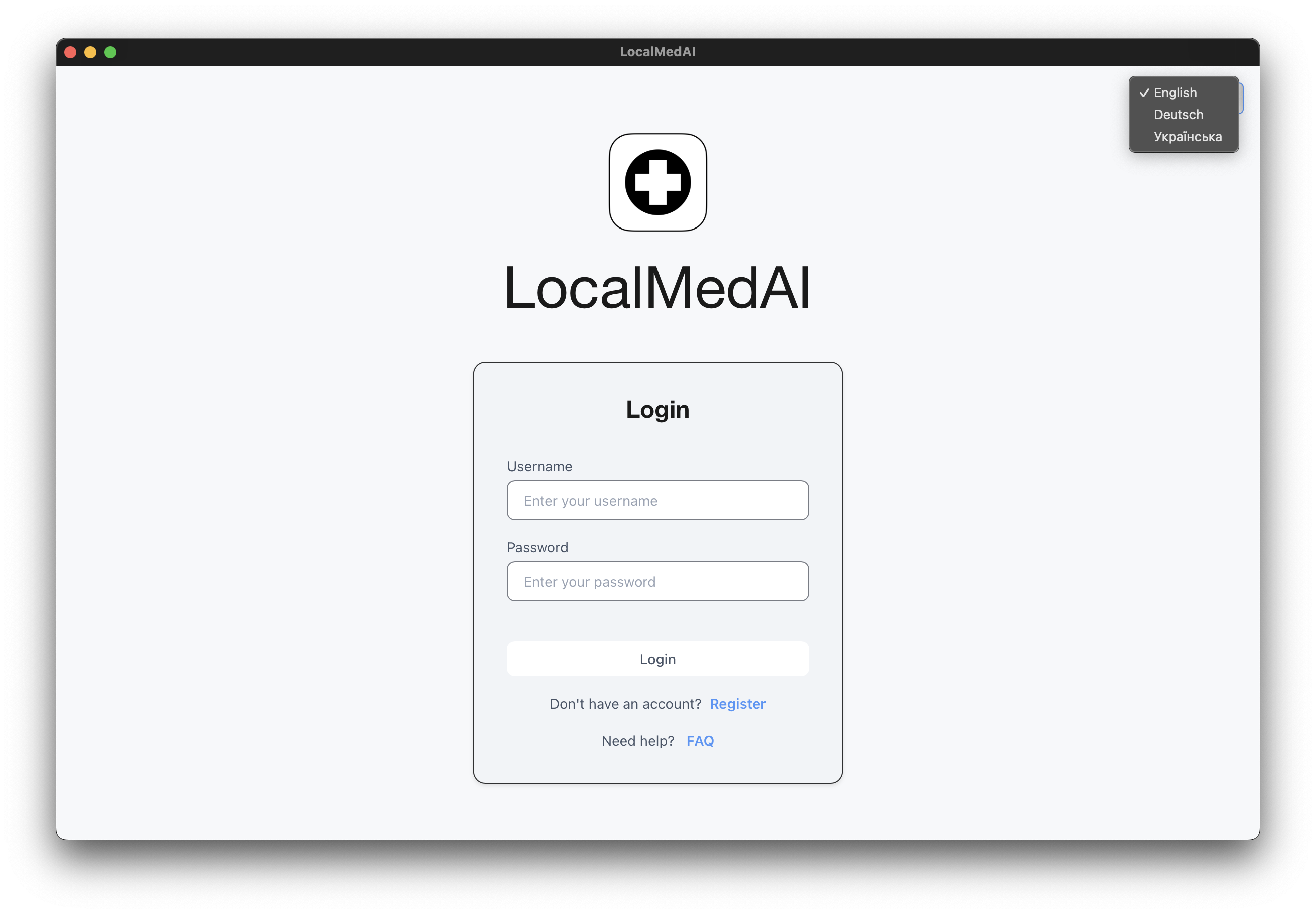 Secure login interface of LocalMedAI